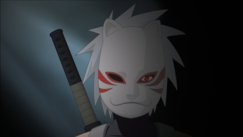 Anime Character with Mask — Gray, Dramatic, Night