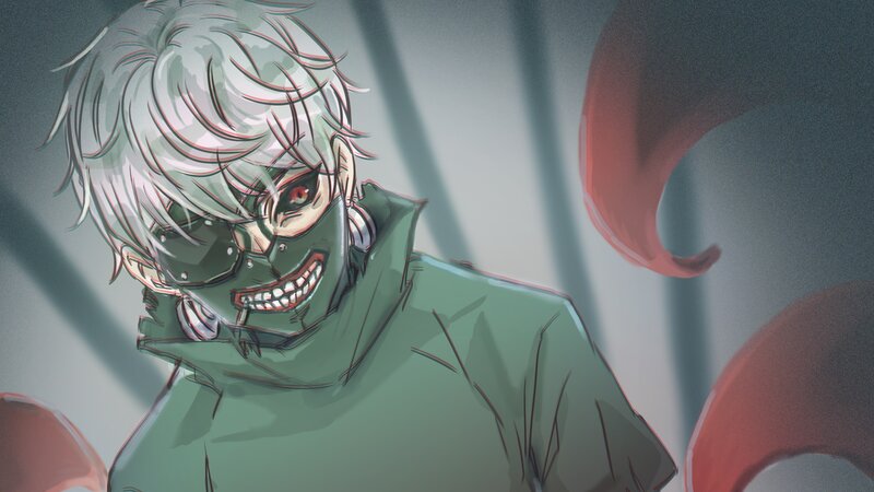Anime Character with Mask — Green, Dramatic, Manga