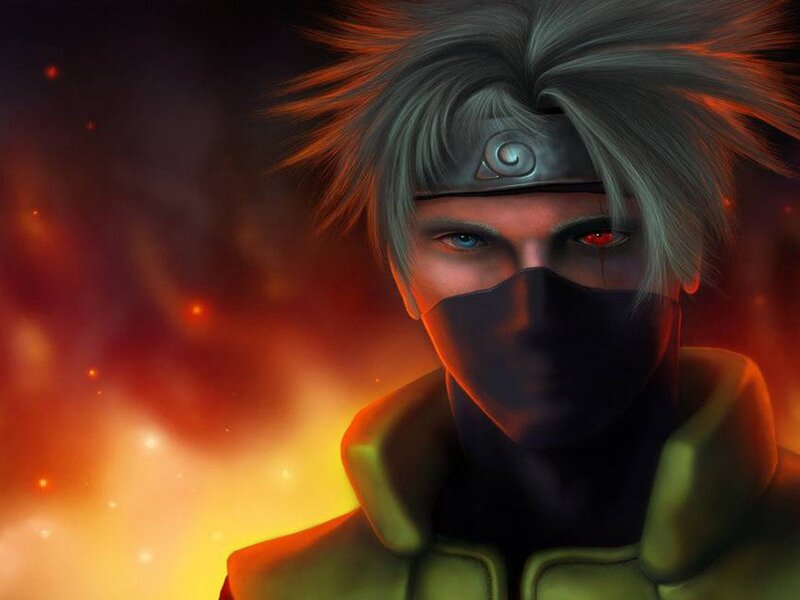 Anime Character with Mask — Orange, Dramatic, Digital Art