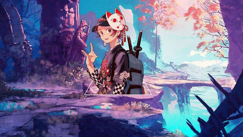 Anime Character with Mask — Purple, Dramatic, Autumn