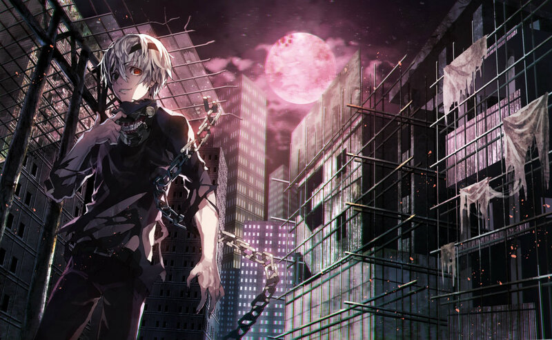 Anime Character with Mask — Purple, Dramatic, Dark