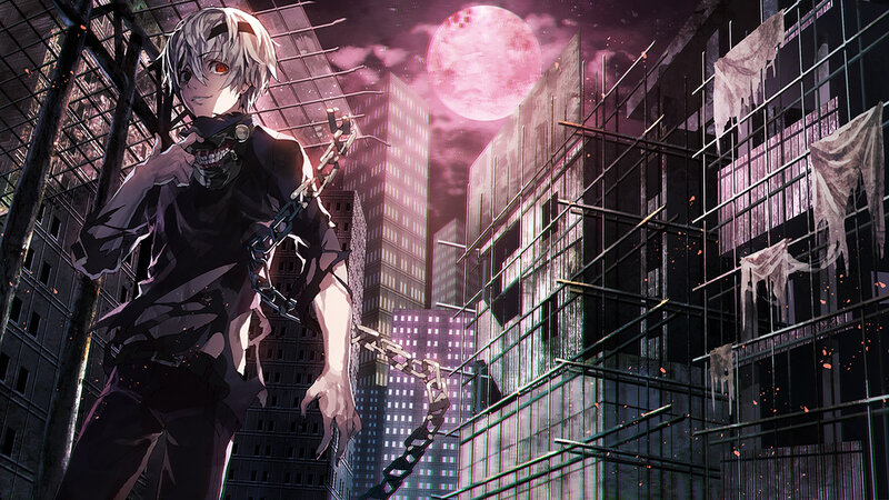 Anime Character with Mask — Purple, Dramatic, Night, Chain