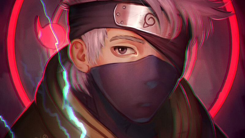 Anime Character with Mask — Red, Dramatic, Digital Art, Headband