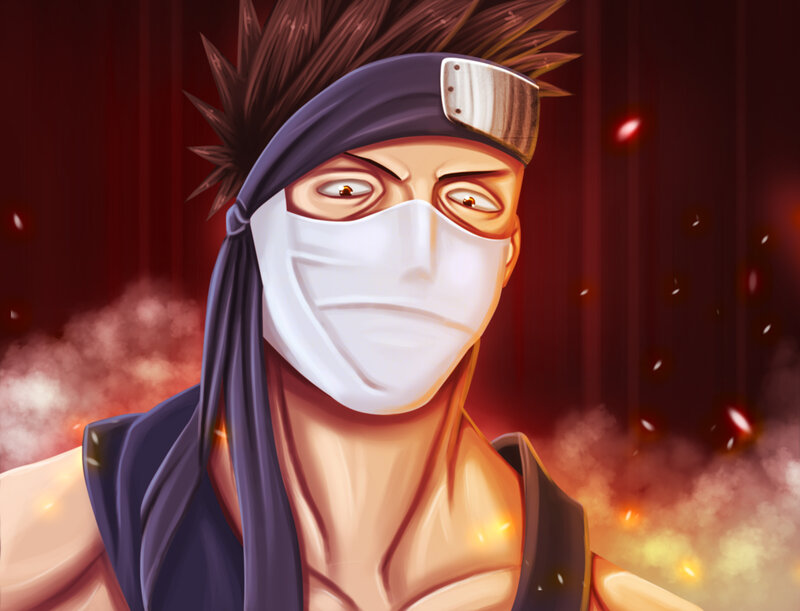 Anime Character with Mask — Red, Dramatic, Digital Art