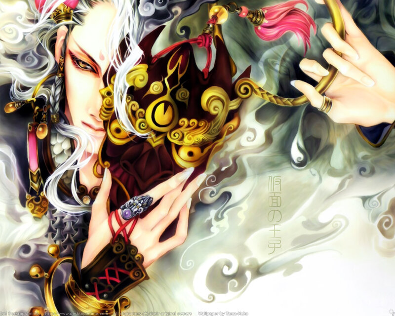Anime Character with Mask — White, Dramatic, Digital Art