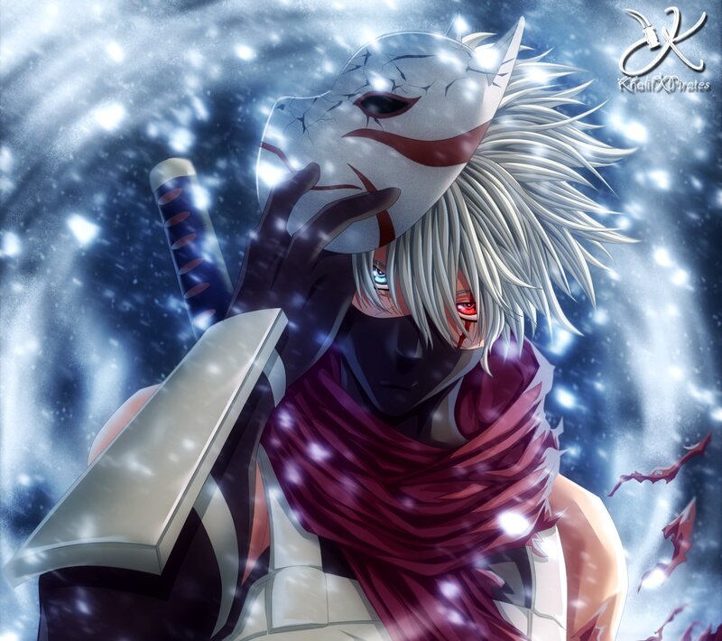 Anime Character with Mask — White, Dramatic, Winter