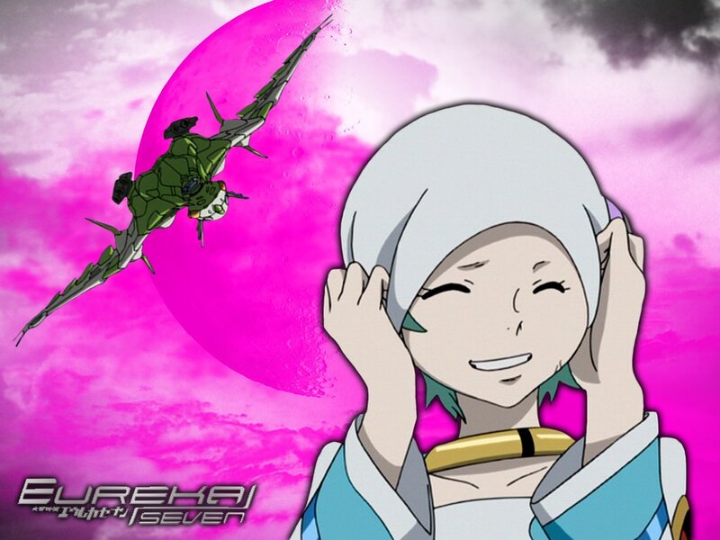 Anime character with mecha in sky