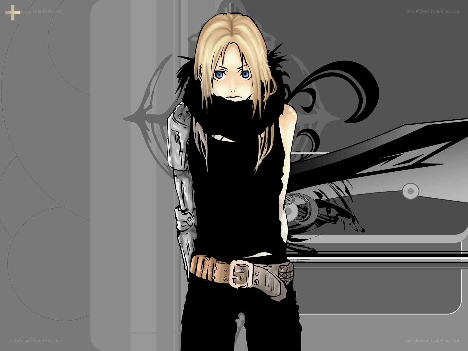 anime character with mechanical arm