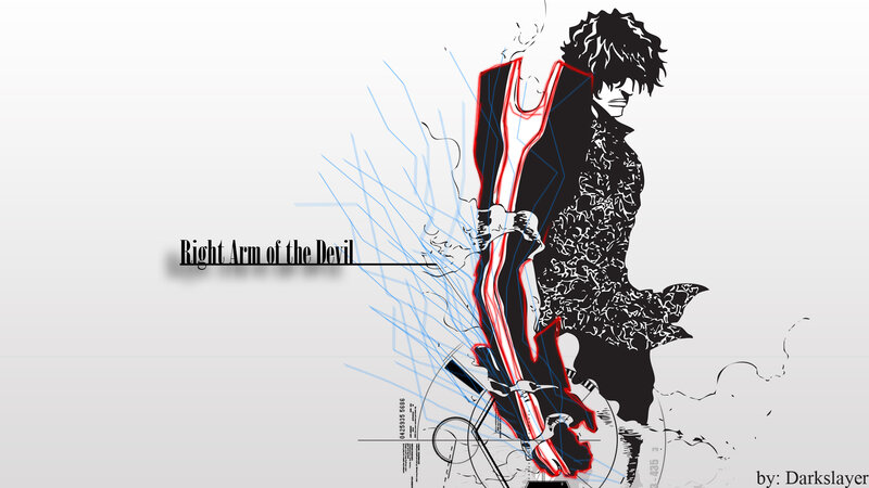 Anime Character with Mechanical Arm — Black, Dramatic