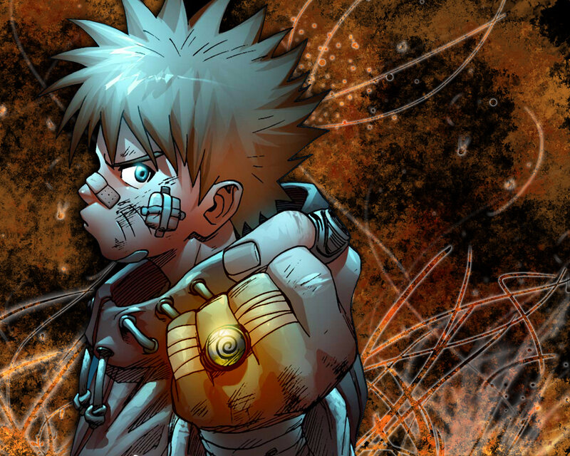Anime Character with Mechanical Arm — Brown, Dramatic, Manga