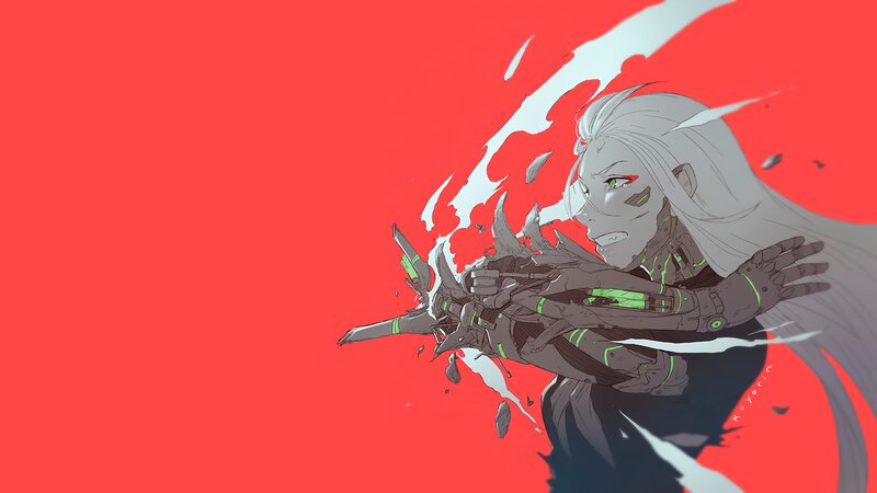 Anime Character with Mechanical Arm — Red