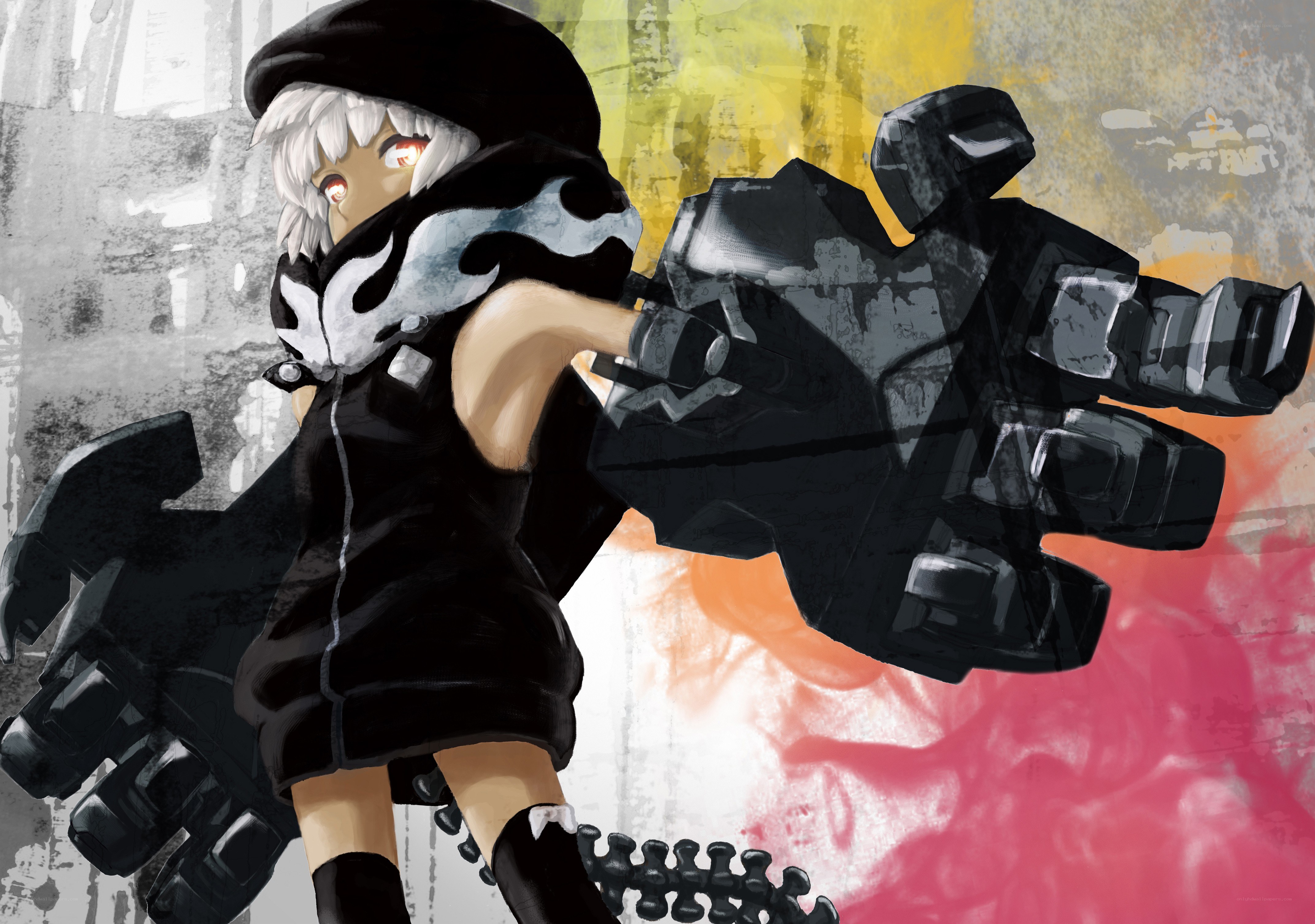 anime character with mechanical arms