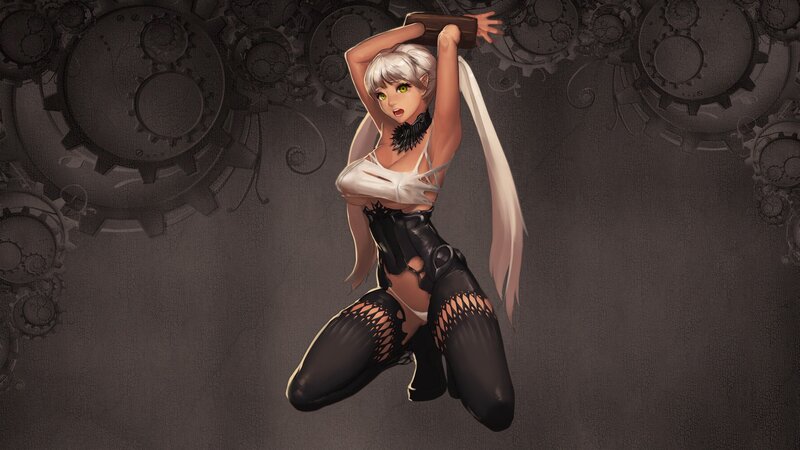 anime character with mechanical background