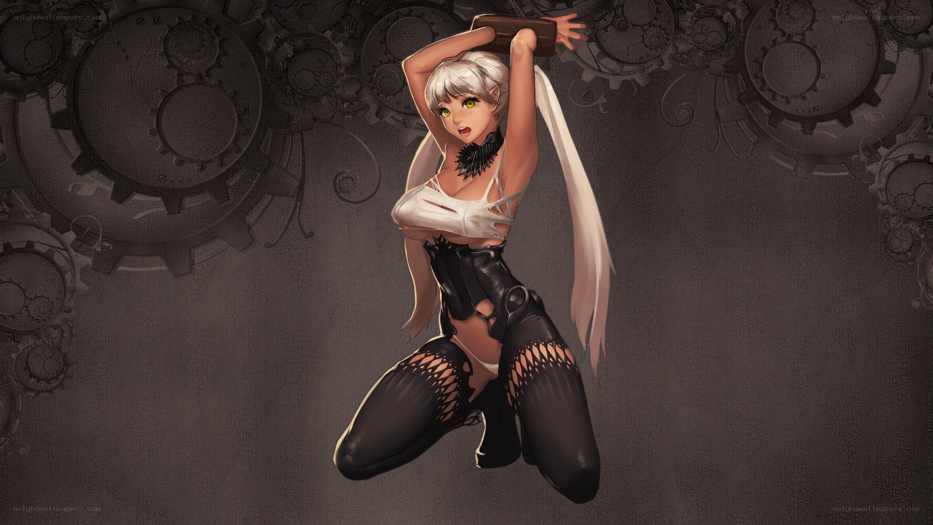 anime character with mechanical background
