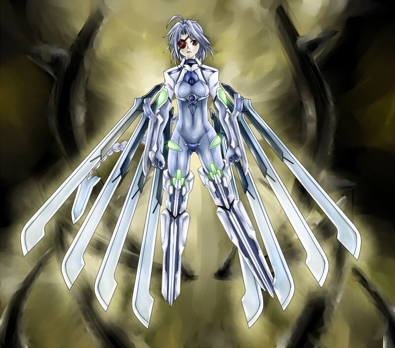 anime character with mechanical wings