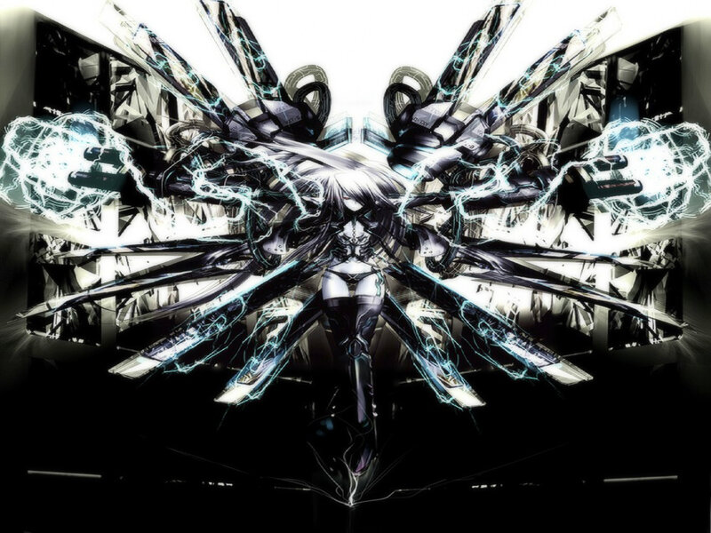 Anime Character with Mechanical Wings — Black, Dramatic