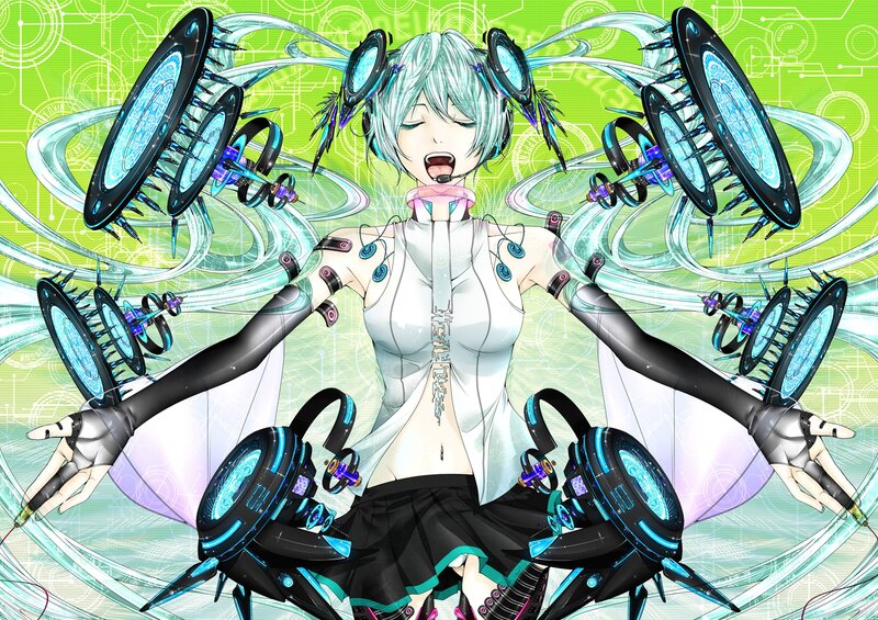 Anime Character with Mechanical Wings — Green
