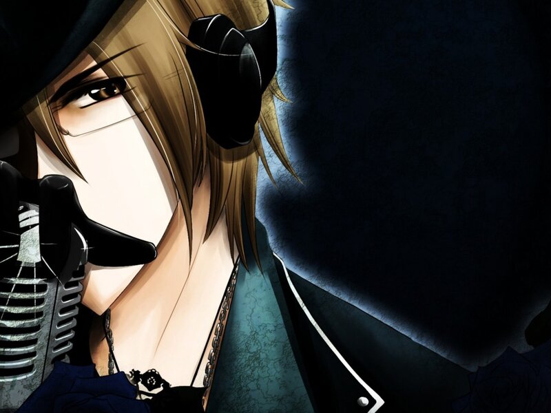Anime Character with Microphone — Black, Dramatic
