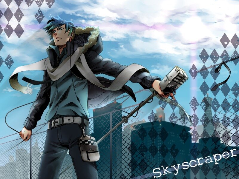 Anime Character with Microphone — Blue