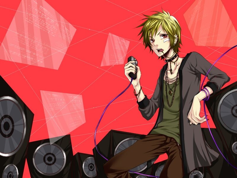 Anime Character with Microphone — Red, Energetic, Speakers