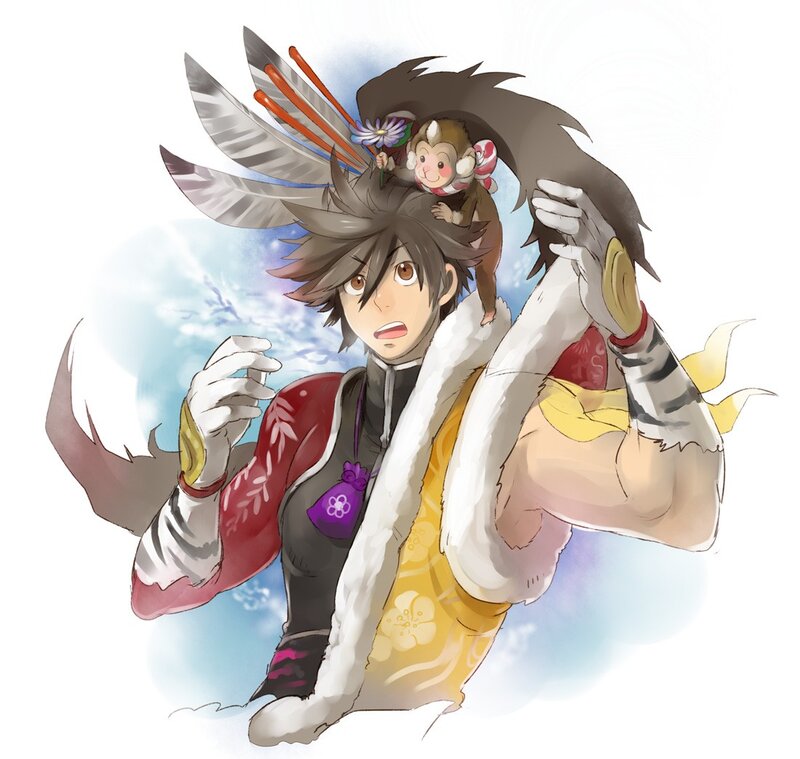 Anime Character with Monkey — White