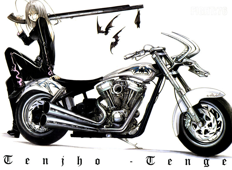 Anime Character with Motorcycle — Black
