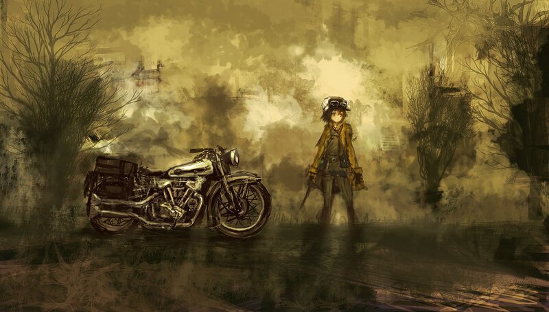 Anime Character with Motorcycle — Brown