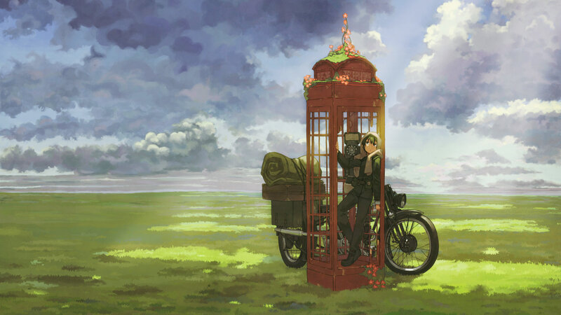 Anime Character with Motorcycle — Green, Serene