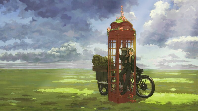 Anime Character with Motorcycle — Green