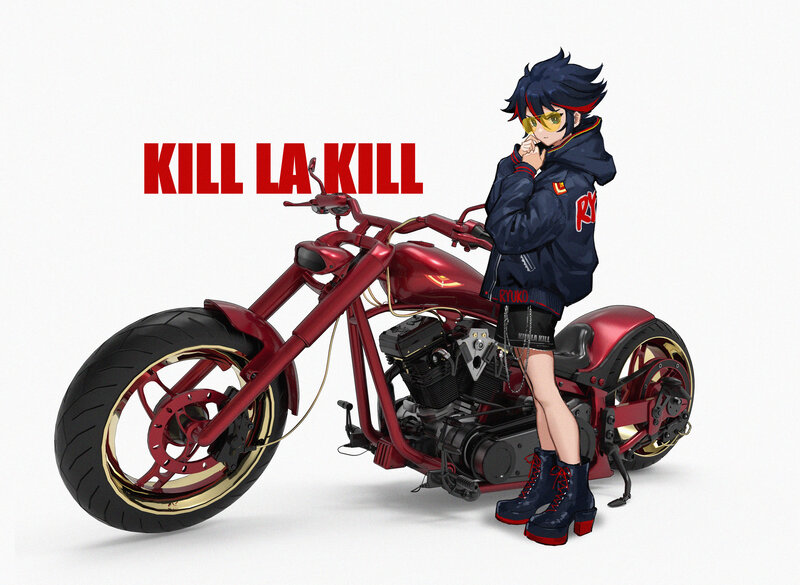 Anime Character with Motorcycle — Red