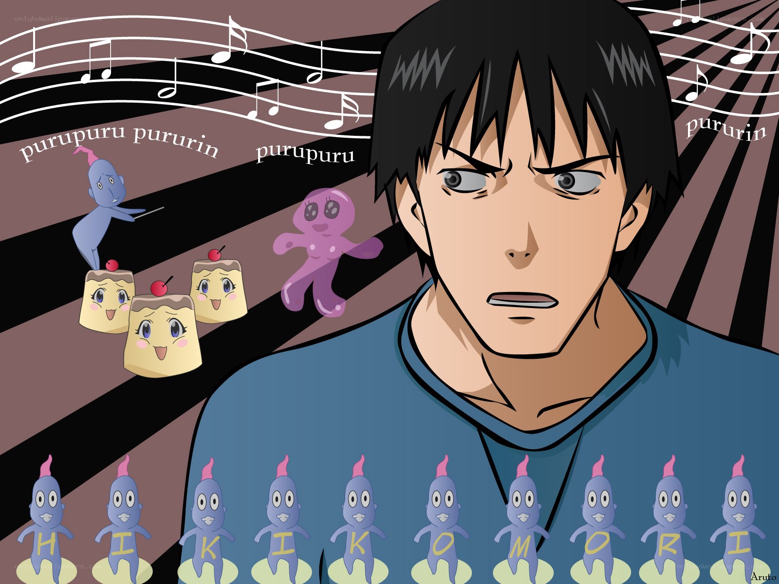 Anime character with music and creatures