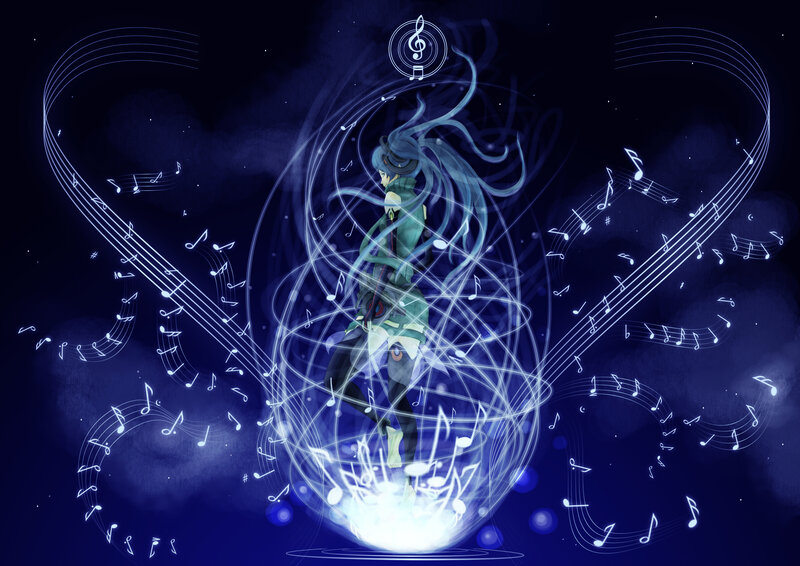 Anime Character with Music Notes — Blue