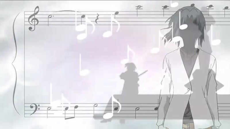 Anime Character with Music Notes — White