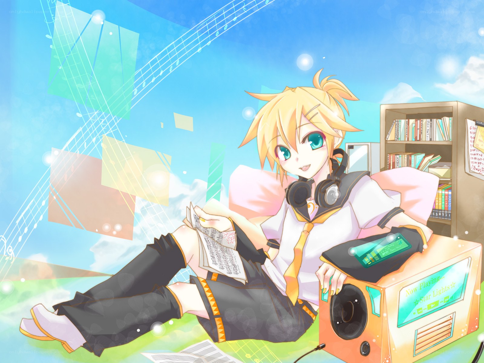 anime character with music player