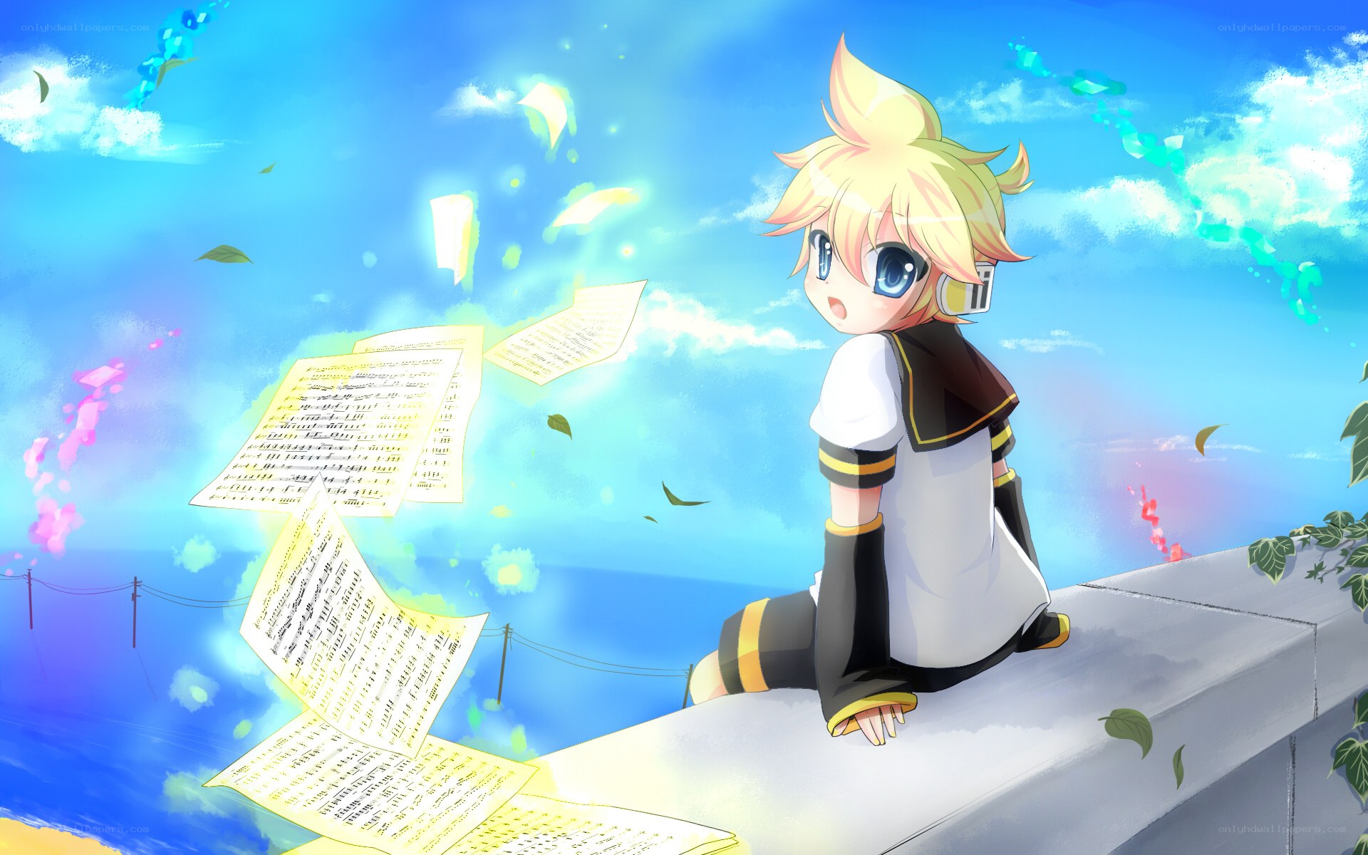 Anime character with music sheets