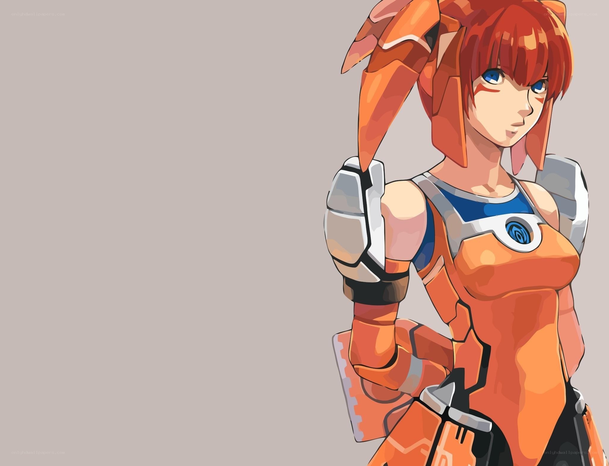 anime character with orange armor