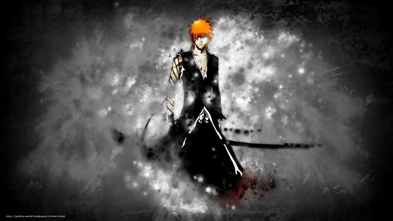 Anime Character with Orange Hair — Black, Dramatic, Digital Art, Sword