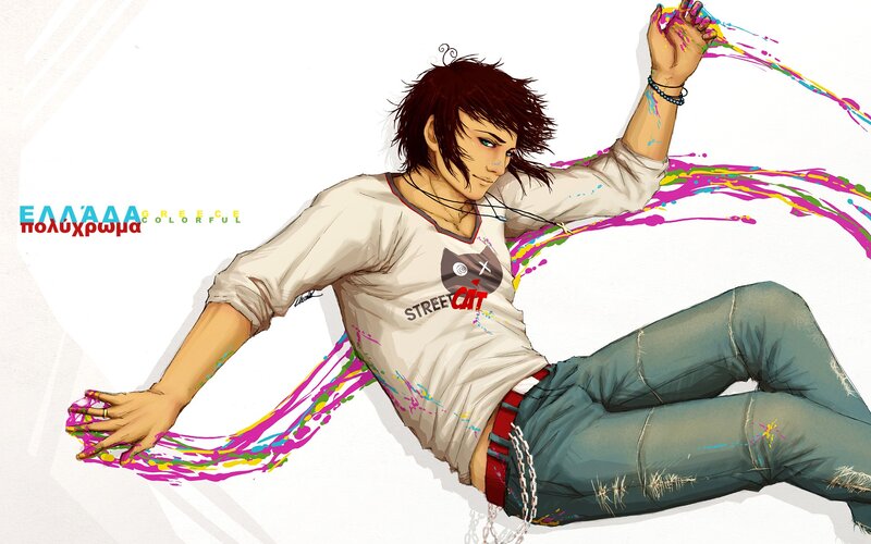 Anime character with paint splashes