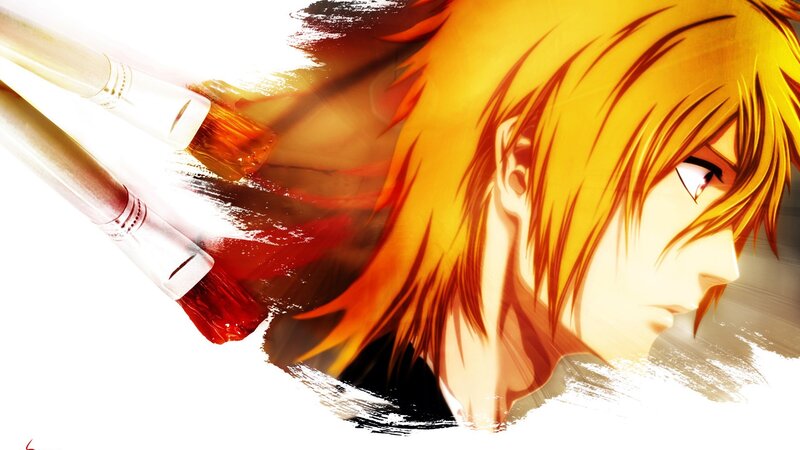 Anime Character with Paintbrushes — Yellow, Dramatic, Hair