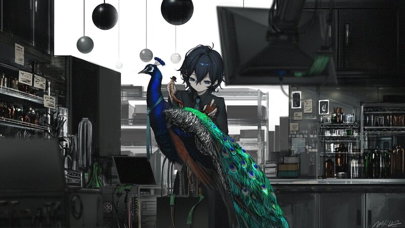 Anime Character with Peacock — Black