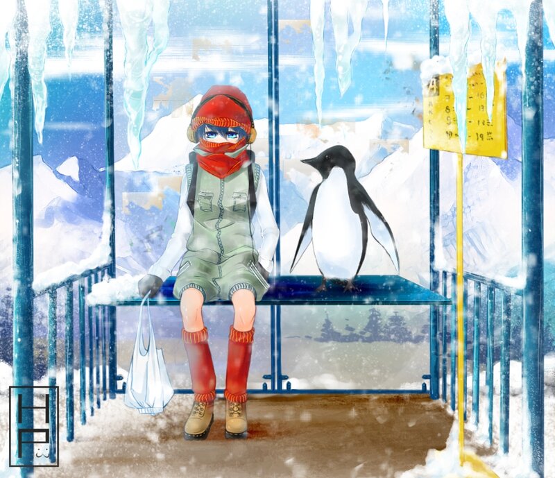 Anime Character with Penguin — Blue