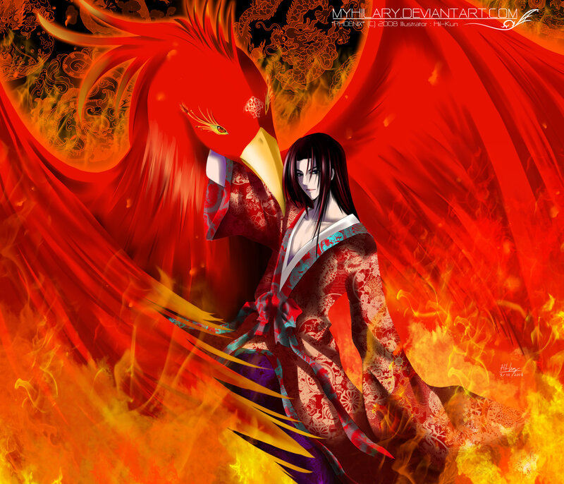 Anime Character with Phoenix — Red, Dramatic