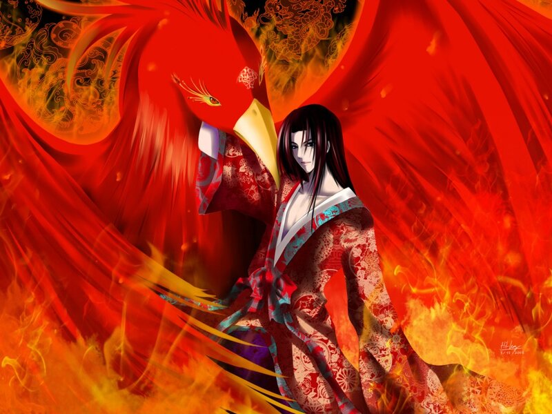 Anime Character with Phoenix — Red