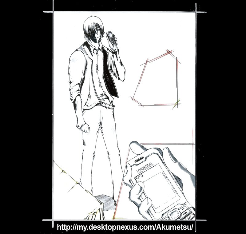 Anime Character with Phone — Black, Neutral