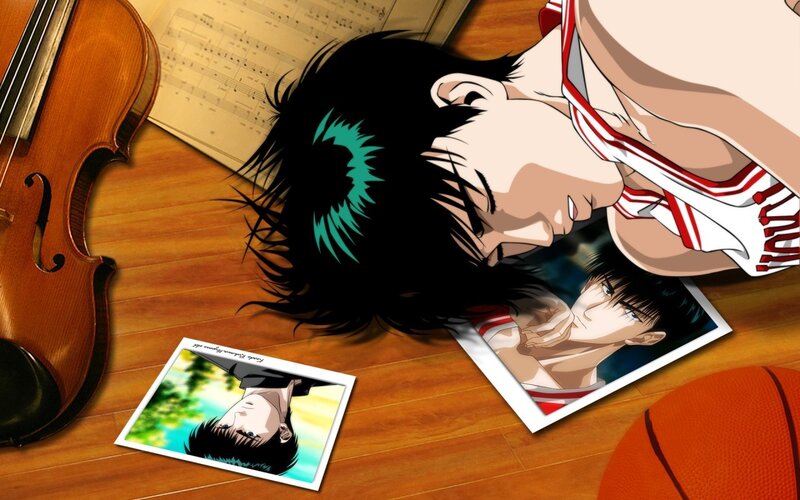 Anime character with photos and violin