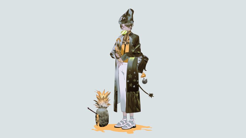 Anime Character with Pineapple — Gray