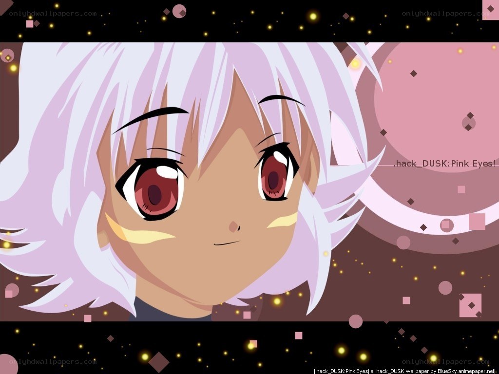 Anime character with pink eyes