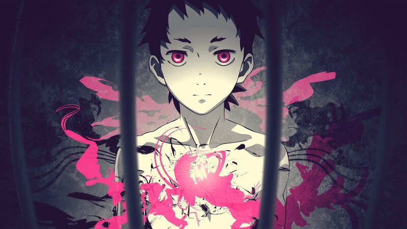 Anime Character with Pink Eyes — Black, Dramatic, Digital Art