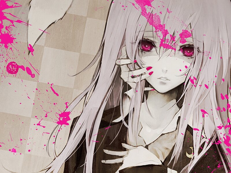 Anime Character with Pink Eyes — White