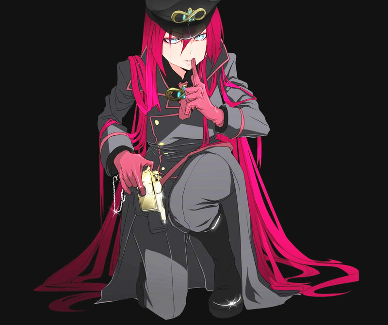 Anime Character with Pink Hair — Black, Dramatic, Gun